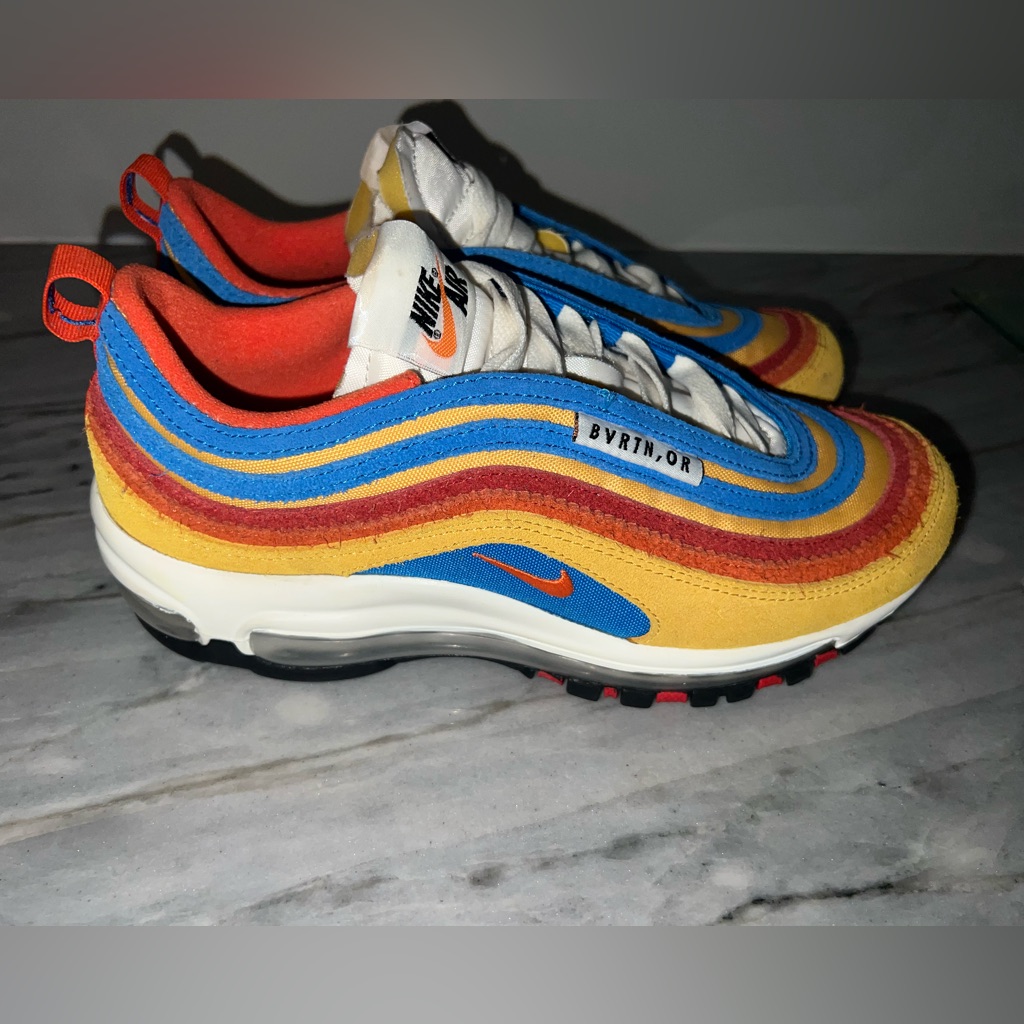 Men's Nike Air Max 97 Se "Amrc" Pollen/Orange-Lt Photo Blue Size 7